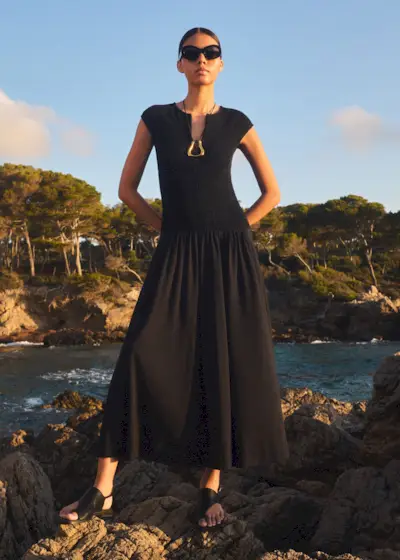 Slub Jersey Smock Bodice Maxi Dress