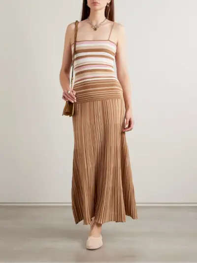 Faithfull Esenia striped plissé cotton-blend maxi dress