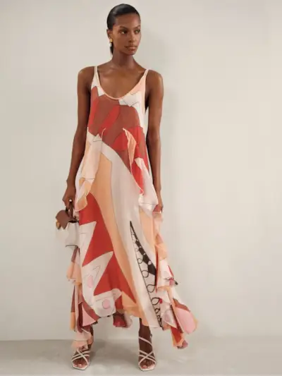 Reiss Sasha Petite Printed Ruffle Trim Maxi Dress