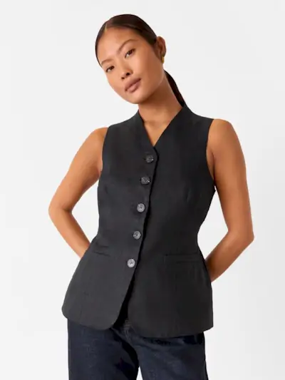Whistles Black Petite Molly Linen Waistcoat