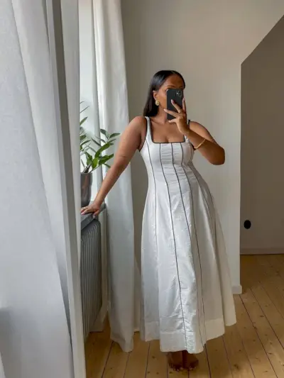 best petite fashion brands @femmeblk wearing ASOS white midi dress