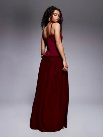 ASOS DESIGN Petite square neck pleated maxi dress with dropped waist