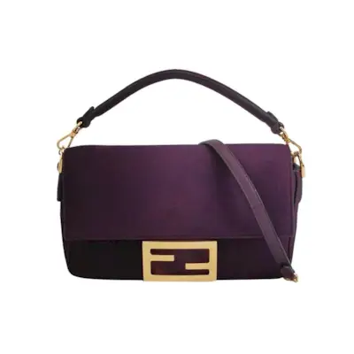 Fendi Baguette Mini Purple Suede Gold Hardware Crossbody Bag
