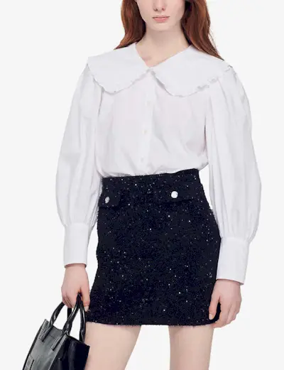 Sandro + Alda Oversized Collar Cotton-Jersey Shirt