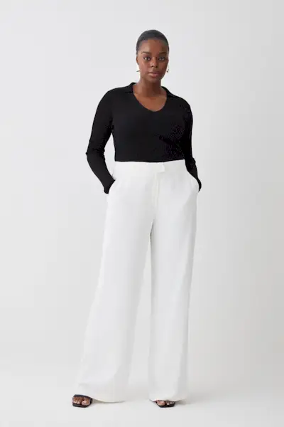 Karen Millen + Plus Size Viscose Satin Back Crepe Wide Leg Trouser