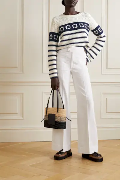 La Ligne + Striped Crocheted Cotton Sweater