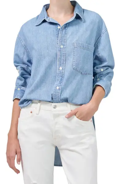 Citizens of Humanity + Kayla High-Low Cotton Denim Shirt