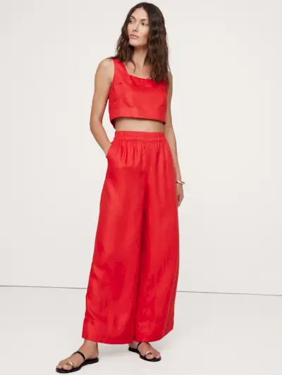 Wide-Leg Linen Pull-On Ankle Pant