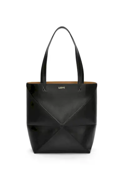 Loewe + Puzzle Fold Tote in Black Shiny Calfskin