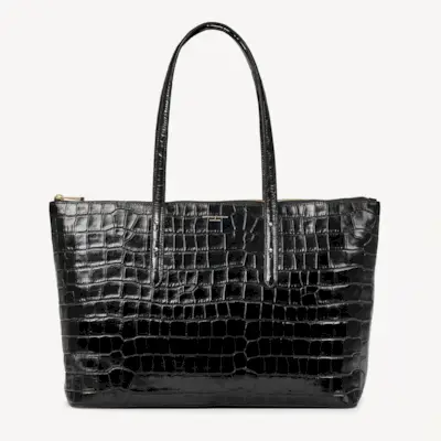 Aspinal of London + Zipped Regent Tote in Deep Shine Black Croc