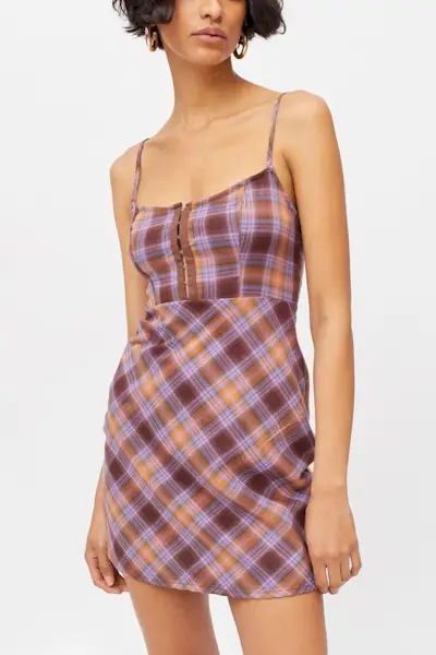 Urban Outfitters + Keya Plaid Hook & Eye Mini Dress