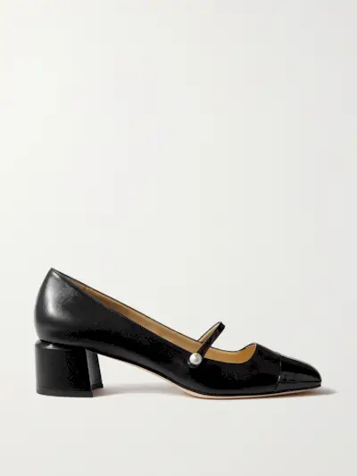 Elisa 45 Embellished Patent-Trimmed Leather Mary Jane Pumps