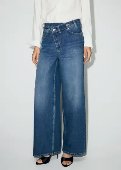 Wide-Leg Mid-Rise Jeans With a Crossover Waistband - Women | Mango United Kingdom