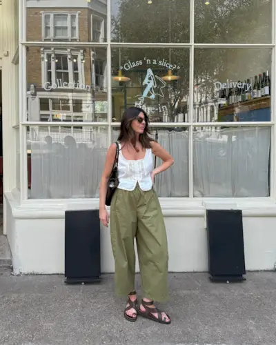 An image of @francescasaffari wearing the A.Emery Jalen sandals, one of the 'it' sandals of 2025.