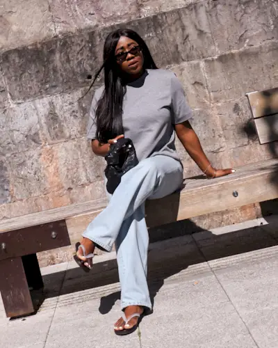 An image of @_loissterling wearing the Ancient Greek Sandal Saionara jelly, one of the 'it' sandals of 2025.