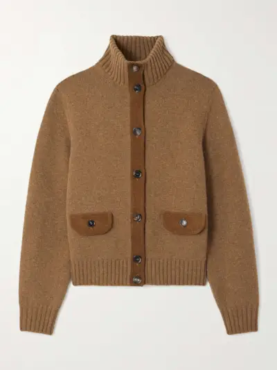 Parksville Suede-Trimmed Cashmere Cardigan