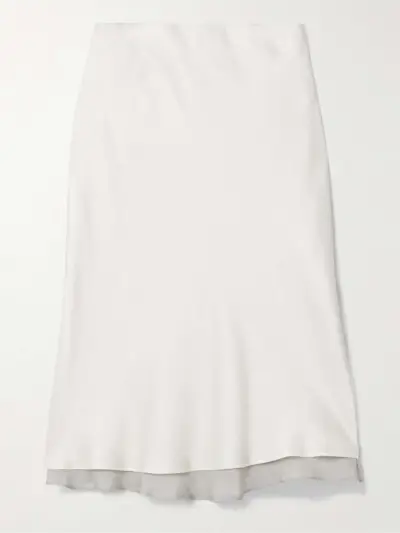 Nola Silk Chiffon-Trimmed Satin Midi Skirt