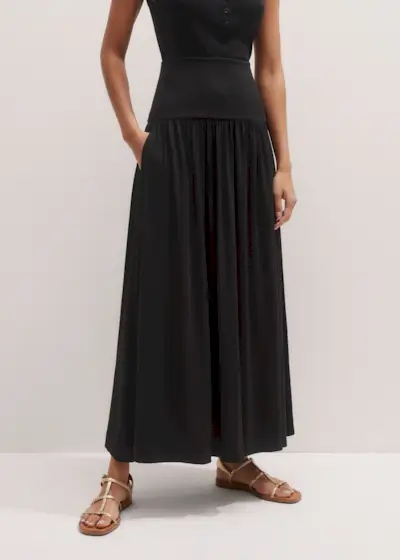 Rib Waist Maxi Skirt
