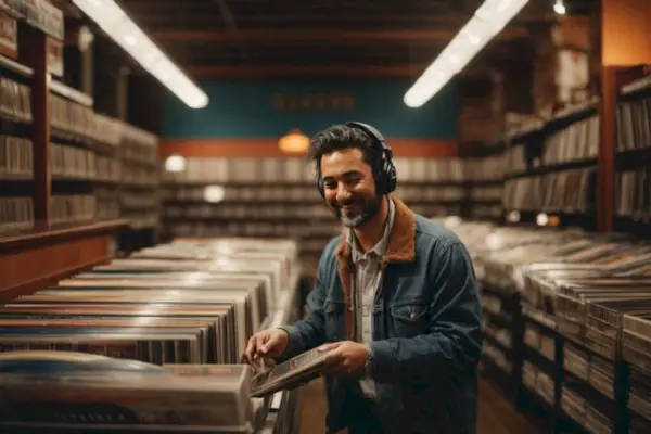 adult collecting vinyl record