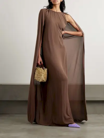 Minnie Cape-Effect Crepe De Chine Gown