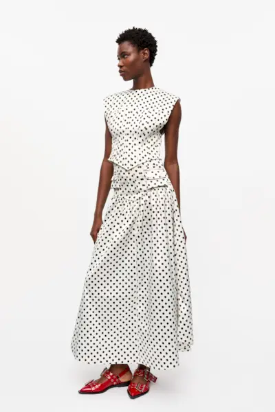 Polka-Dot Double Satin Long Pocket Skirt