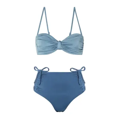 Leslie Amon + Thea Ruched Two-Tone Bandeau Bikini