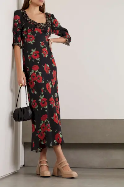 Rixo + Juliette Ruffled Printed Crepe Midi Dress